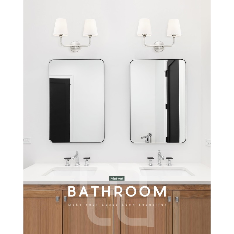 METWET 2-Light Bathroom Light Fixtures, Brushed Nickel Vanity Lights, Double