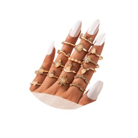 Vintage Silver Knuckle Goth Punk Rings Set for Women Men,Bohemian Statement Stacking Joint Finger Rings,Retro Crystal Gold Midi Y2K Rings Set (16Pcs Gold)