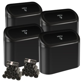 LOPYXBR Set of 4 Car Dustbins, Small Rubbish Bins with 300 Bin Bags, Hanging Car Rubbish Bin with Lid for Cars, Black