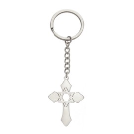 kkjoy Cross with Star of David Pendant Necklace Earrings Key Chain Stainless Steel Hexagram at the Cross Prayer Amulet Jewelry for Women Men