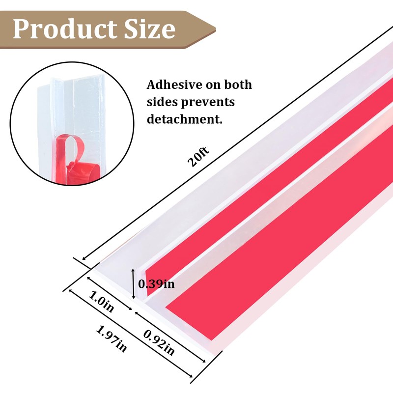 T-Shaped Clear Silicone Door Draft Stopper 1.97" x 20FT for