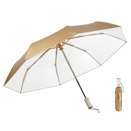 LCY Automatic Parasol UV Protection Foldable Small Lightweight Compact Sun Umbrella Umbrella Gold, White