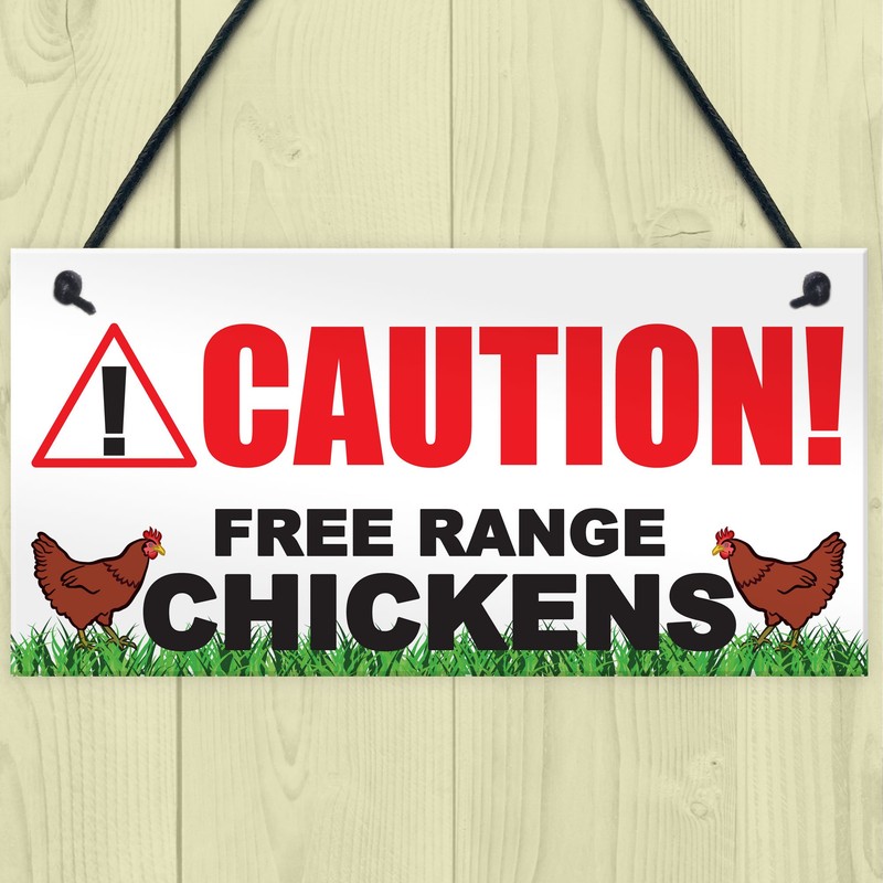 RED OCEAN Caution Free Range Chickens Hanging Plaque Chicken Coop