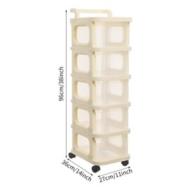 5-Tier Plastic Storage Cart with Drawers and Wheels,Rolling Storage Cabinet with Top Stoarge and Handle for Living Room,Bedroom,Bathroom
