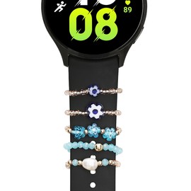 kwmobile 5 Smartwatch Band Charm Compatible with 20-22mm Smartwatch Strap (Universal) - For Universal Watch Strap Fitness Tracker - Blue/Light Blue/White