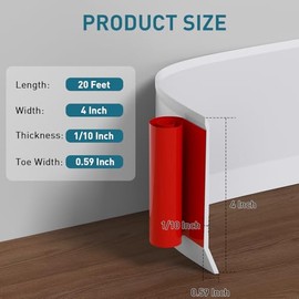 Flexible Baseboard Molding Trim, 4 Inch x 20 Feet Vinyl Wall Base with 10% Wider Self-Adhesive Tape, Peel and Stick Cove Base, Rubber Wall Base Baseboard Trim for Garage, Living Room,Bathrooms, White