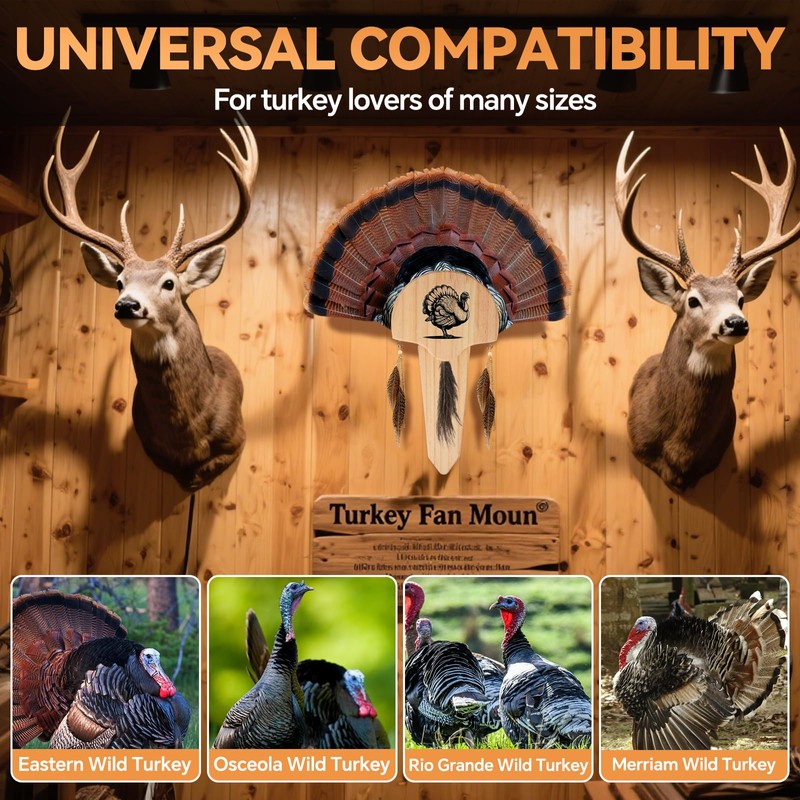 2 Pack Turkey Fan Mount Kit Wooden Wall Mounted Turkey