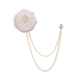 Elegant Rose Flower Brooch Pin for Women Men Handmade Fabric Flower Lapel Pin Dress Suit Accessories-White