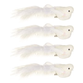 4 x 12cm White Glitter & Feather Christmas Bird Decorations with Clip by Premier
