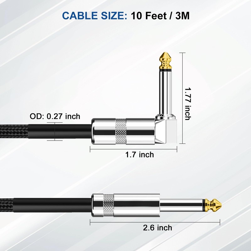 Aqdocvf 2-Pack Guitar Cable, Guitar Cord 10ft, AMP Cord for