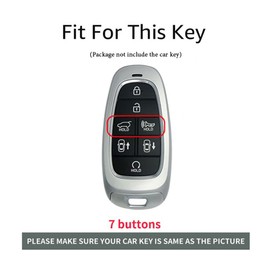 ontto 7 buttons Car Key Case Cover Fit for Hyundai Ioniq 5 Sonata Santa Fe Nexo Tucson Palisade 2020 2021 2022 2023 2024 Alloy Leather Smart Key Holder shell keyring Accessories-Round keychain