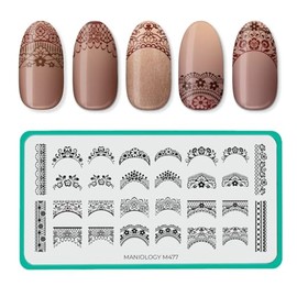 Maniology Lacey French Nail Stamping Plate, Chic Romantic Lacey Stamp Plates, Timeless Wedding Manicure Designs, Classic Bridal Nails DIY Patterns