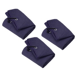 PATIKIL 12"x12" Tri-Fold Golf Towels, 3 Pack Waffle Pattern Towels Soft Fiber Strong Water Absorption with D Clip for Golf Lovers, Navy Blue
