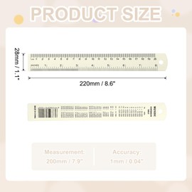 PATIKIL 20cm/8 inch Metal Ruler, Aluminum Alloy Metric Ruler with Inches and Centimeters Precision Measuring for Office Engineering Drafting, White