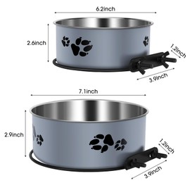 Kennel Water Bowl, ShineMe Stainless Steel Pet Food and Water Feeder Dishes - Attachable Dog Crate Bowls Hanging 2 Pack No Spill for Medium & Large Dogs (7.1x2.9” & 6.2x2.6”)