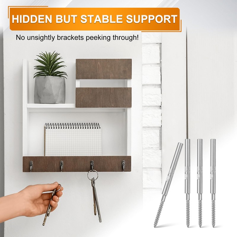 Pack of 4 Invisible Shelf Brackets, Diameter 10 x 100