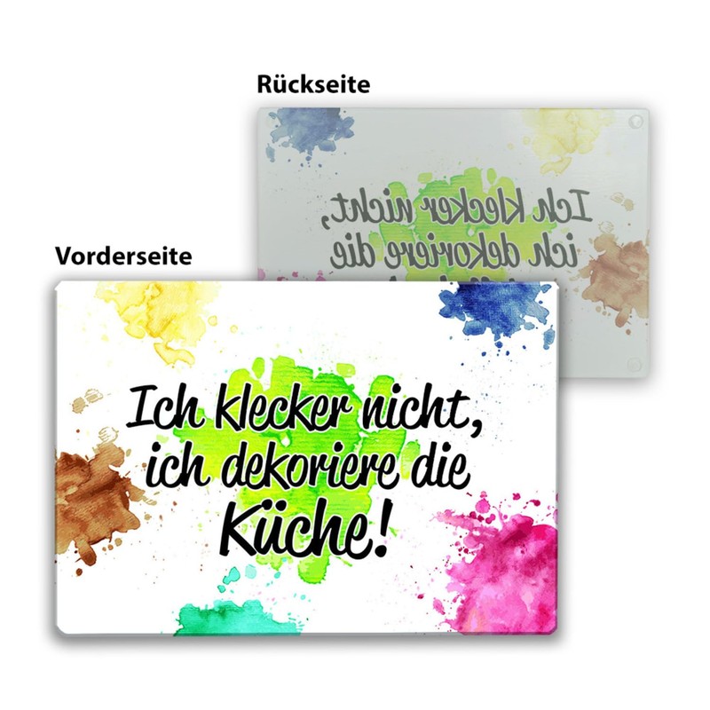 Colour Stains Glass Chopping Board with German Text "Ich klecker
