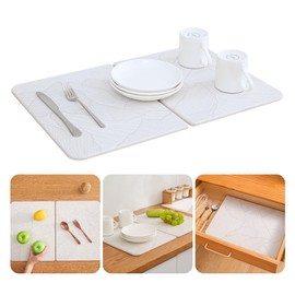 Chef’s Path Dish Stone Drying Mat - 23.6x15.4in Mountain Print Bi-fold Kitchen Mat - Quick Drying and Ultra Absorbent Diatomaceous Earth & Quartz Dish Drying Mat with Non Slip Pad and Sandpaper