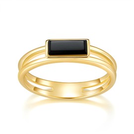 MINDDHA Gold Rings| Black Onyx Rings|14K Gold Plated Rings For Women| Wedding Band|Gold Rings for Women 4mm Band Size 9