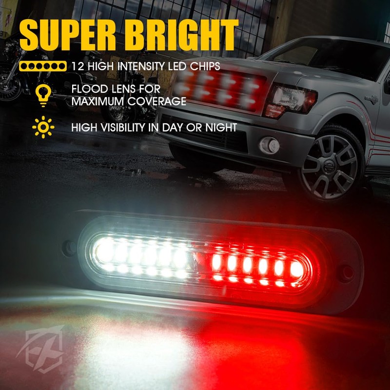 Xprite White Red LED Surface Mount Strobe Lights Kit, w/Control