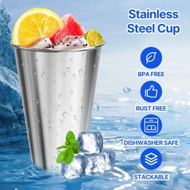 ENCYS Set of 8 Stainless Steel Cups,12oz Stainless Steel Kids Cups,Stackable Metal Drinking Cups for Home, Party, Camping, Outdoor