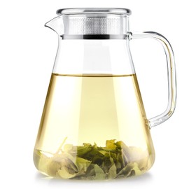 Teabloom One-Touch Tea Maker, 2-in-1 Teapot and Kettle with Stainless Steel Filter Lid for Loose Tea – Stain-free Borosilicate Glass Teapot (40 Oz) – Tea Connoisseur's Choice