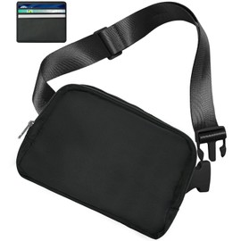 Dexspoeny Unisex Belt Bag,Everywhere Fanny Pack for Women with Adjustable Strap,Crossbody Bags Fanny Pack with Card Bag for Workout Running Traveling Hiking (Black)
