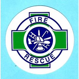 FIRE - RESCUE -  FIRE DEPARTMENT - Green, blue, and white 2 1/2" cross Decal