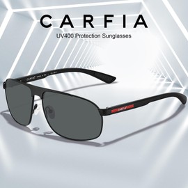 CARFIA Black Large Curved Cool Polarized Sunglasses for Men UV Protection, Lightweight Metal Frame Outdoor Driving Sunnies