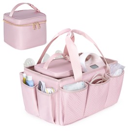 Fasrom Breast Pump Caddy Organizer Bag with Cooler Compatible with Spectra S1 and S2, Pumping Tote Bag Baby Diaper Storage Basket to Hold Pump Parts and Baby Items, Pink (Patent Design)