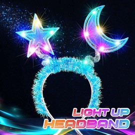 Catery Light Up Moon and Star Headband Festival Headpiece Costume Hair Accessories for Women, Blue, One Size