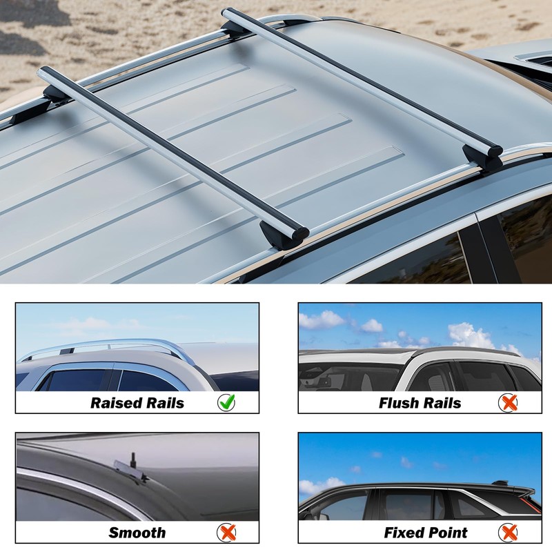 COWVIE 47 Inch Aluminum Roof Rack Cross Bars for Raised