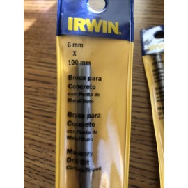 IRWIN Masonry Drill Bits, concrete drill bit 6mm X 100mm. Pack of 2