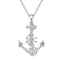 AINUOSHI Anchor Necklace - Moissanite Diamond Nautical Anchor Necklace Solid Heavyweight Anchor Pendant Crafted in 925 Sterling Silver with 20" Necklace Chain Jewelry Gift for Women/Teenagers, 45+5cm