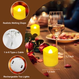 Rechargeable Candles Tea Lights with Remote Timer, Battery Operated Flameless Votive Tea Lights Candles, USB Tealights Candles for Home Decor Seasonal Decor, Dia 1.5‘’ X H 1.7'', 6-Pack