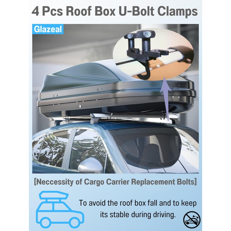 4Pack Roof Box U-Bolt Clamps, Glazeal Roof Box Rack Clamps