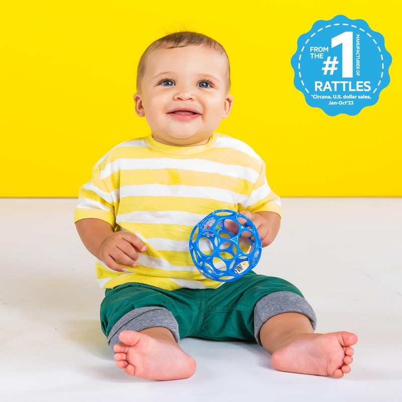 Bright Starts Oball Easy-Grasp Rattle BPA-Free Infant Toy in Blue,