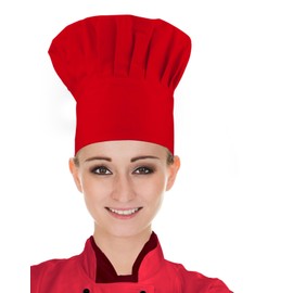 CRJHNS Chef Hat,Adult Adjustable Hook and Loop Tape Baker Hat Kitchen Cooking Chef Cap for Men Women Kids Red