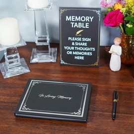 Ohio Creations Funeral Guest Book Set, with Memory Table Sign and Pen | Celebration of Life Guest Book | Memorial Guest Book for Funerals (Silver Foil)