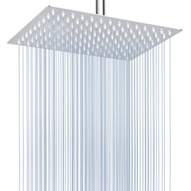 Voolan Rain Shower Head - High Flow Large Rainfall Shower Heads Made of Stainless Steel - Waterfall Bathroom Square Showerhead - Ceiling or Wall Mount (12 * 8 Inch Rectangle, Chrome)