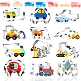 Children's Cookie Cutters, Pack of 12 Cookie Cutters, Car, Cookie Cutters, Stainless Steel, Christmas, Construction Cutters, DIY Fondant Cookie Bread, Easter, Christmas Mould Decoration, Theme Party
