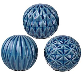 A&B Home Marbleized Ball Accents Blue Patterned, Set of 3, 4 by 4-Inch