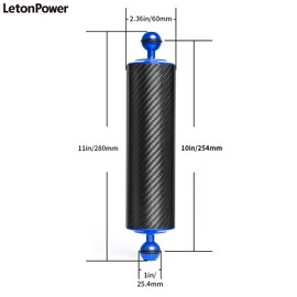 LetonPower Blue 10" Carbon Fiber Underwater Float Arm (2-Pack) - Ultralight Dual 1" Ball Buoyancy System for Diving Tray Video Lights & Strobes