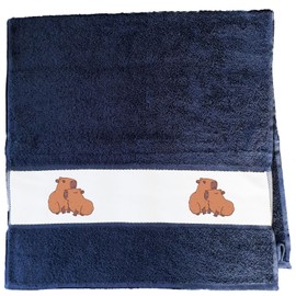 Huuraa Capybara Sports Towel Pair Comic Gift 50 x 100 cm French Navy Cotton Capybara Pair Gift Idea