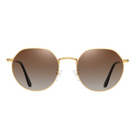 Long Keeper Retro Small Round Polarised Sunglasses for Women Men Classic Vintage Shades UV400 Protection Trendy Polygon Metal Sun Glasses