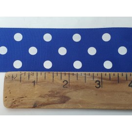 Unbranded Polka Dot Grosgrain ribbon 1 yard x 1.5" royal blue & white Poly Vintage BTY
