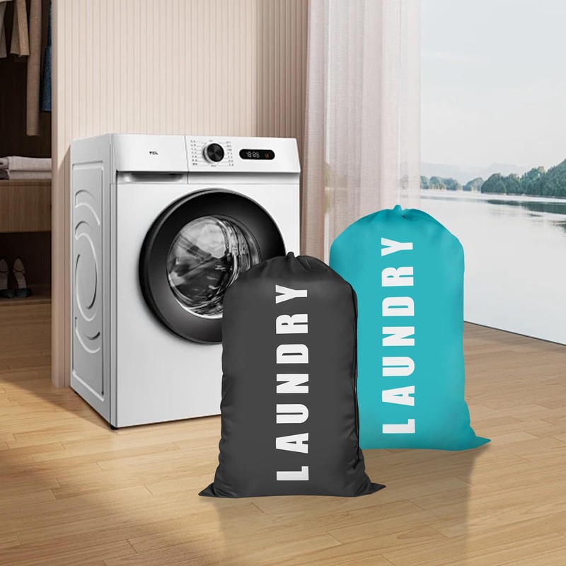 2 Pcs Large Laundry Bags, Travel Laundry Bags with Drawstring,