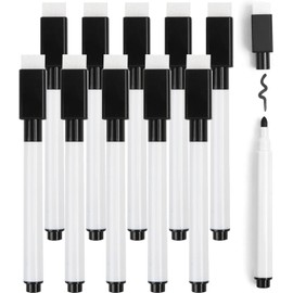 DERAYEE 10 x Black Erasable Whiteboard Marker Pens Erasable Marker Pens for School Office