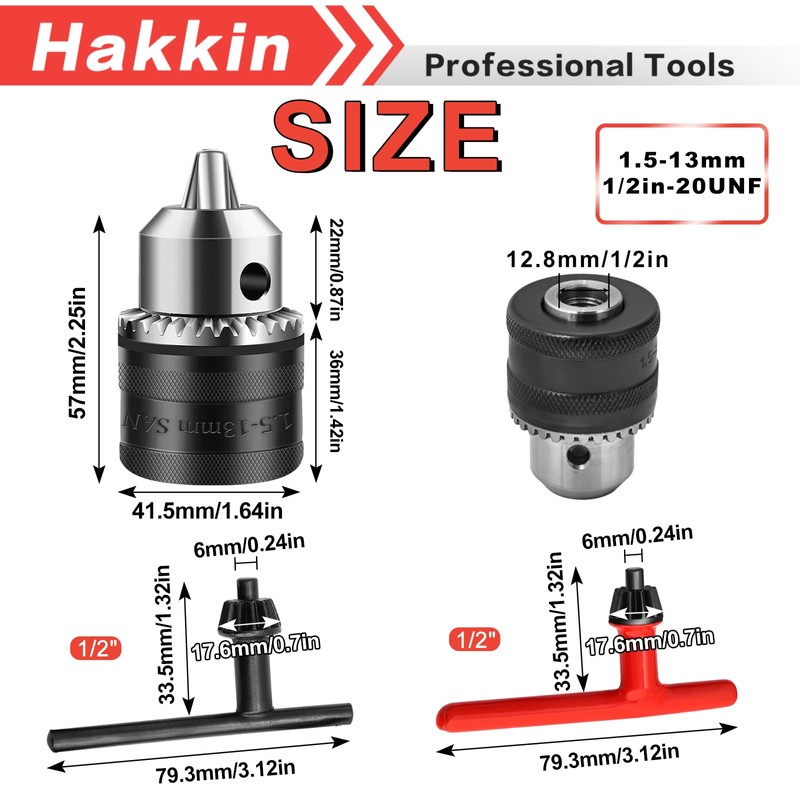 1.5-13mm Quick Change Drill Chuck Adapter, 1/2-20UNF Capacity Key Drill
