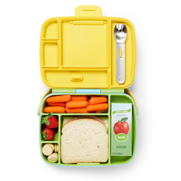 Munchkin Bento Lunch Box for Babies & Toddlers with Divided Sections, 5 Compartment Food Container, Childcare & School Lunch Box with Cutlery - Green